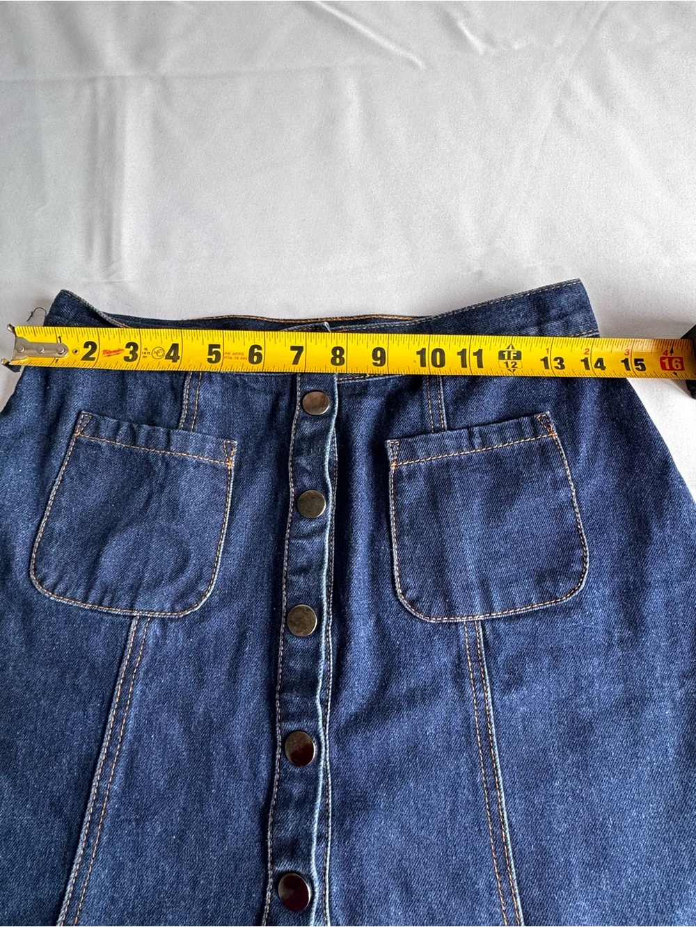 BDG Dark Blue Button-Front Denim Skirt with Patch Pockets